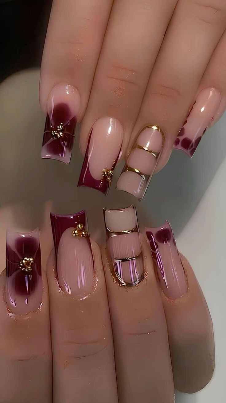Burgundy Gold Coffin