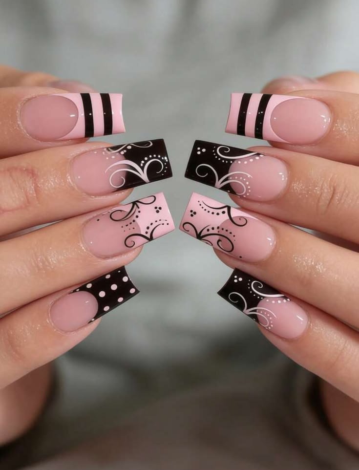 Pink Black Swirl Square